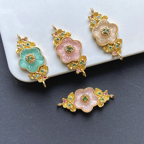 复古diy保色梅花双吊手链纯铜