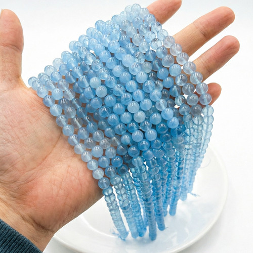 天然冰透玉髓优化海蓝宝色散珠 手工diy手链项链饰品配件隔珠串珠