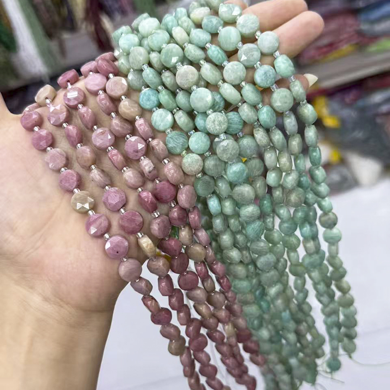 10mm天然红木纹天河石切面扁圆片diy散珠配件饰品配串珠配饰材料