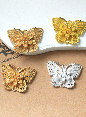 DIY蝴蝶饰品配件合金属镂空多层手工制作发簪保色古风材料