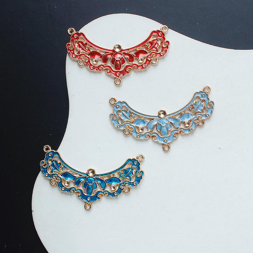 合金保色滴油莲花多吊环手工diy发簪发饰凤冠流苏配件材料