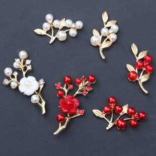 手工红白双色仿珍珠花枝树叶 韩版新娘禾服发饰发冠发簪配件材料