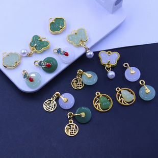 古法哑金保色滴油镶玉祥云蝴蝶仿玉玻璃玉扣 手工diy配饰配件材料