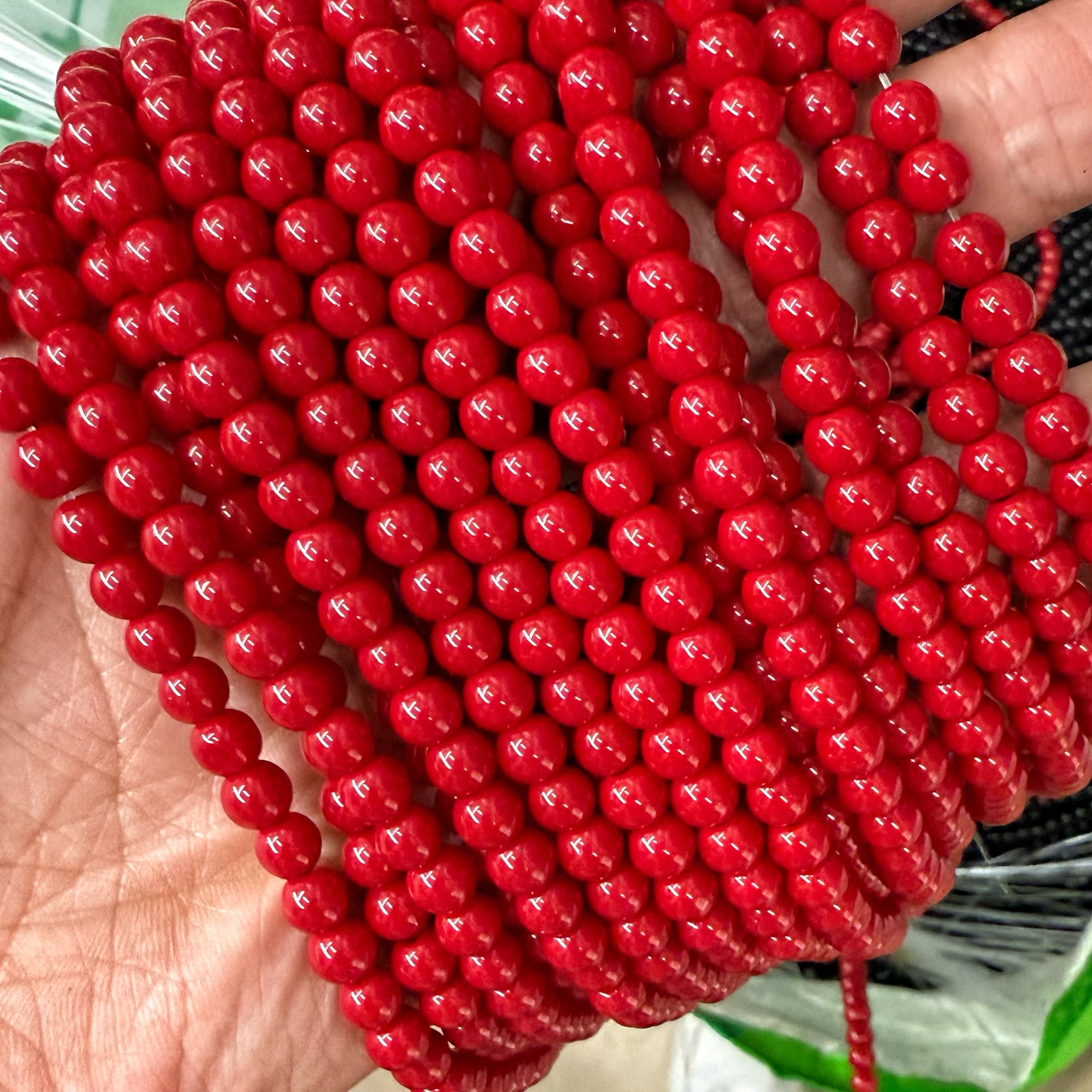 DIY散珠实色红玻璃串珠亮红色瓷红琉璃玻璃圆珠diy饰品配件材料