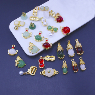 DIY中国风平安扣沙金仿玉水晶吊坠蝴蝶结葫芦挂件吊坠手链材料