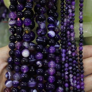玛瑙优化紫色圆珠子 4-12mm手串散珠自做diy手链藏珠隔珠饰品配件