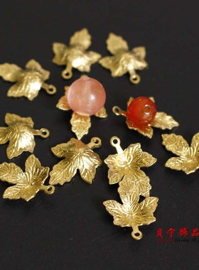 diy纯铜树叶吊坠串珠耳饰花托