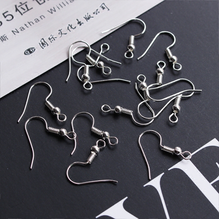 铜耳钩耳饰材料 DIY手工耳环饰品配件 环保电镀银色弹簧带珠耳勾