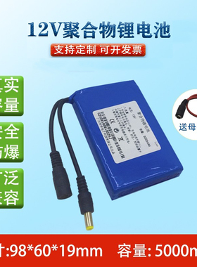 12v聚合物锂电池5000mAh音响移动电源监控LED灯伏户外风扇可充电