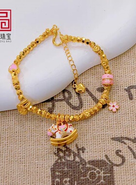 网红同款复古沙金多巴胺珐琅彩小木马蹦迪珠小木马手链设计感手饰