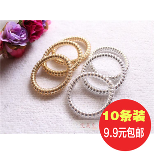 10条 韩国发饰发绳头饰扎头发头绳橡皮筋金色银色手链电话线发圈