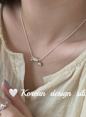 韩版个性冷淡风饰品 S925纯银几何弹簧项链简约ins风叠戴女锁骨链