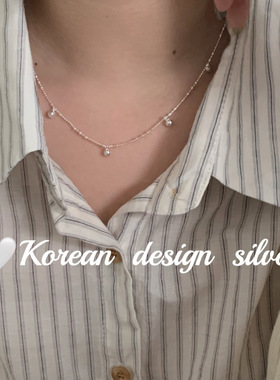 韩版ins风设计 简约银饰品S925纯银简约间隔圆珠项链叠戴高级