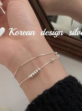 2024新款韩版ins风设计银饰品 S925纯银双层飞盘珠手链精致百搭款