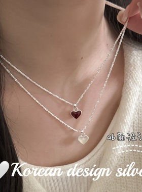 韩系小众设计感锁骨链S925纯银正反两带爱心波光粼粼项链轻奢高级