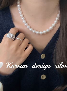 韩版手工珍珠饰品 s925纯银项链气质简约叠戴秋冬毛衣链高级