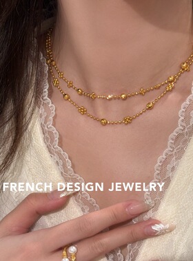 超美法式镭射珠小花项链 S925纯银 锁骨链女优雅礼服配饰品精致