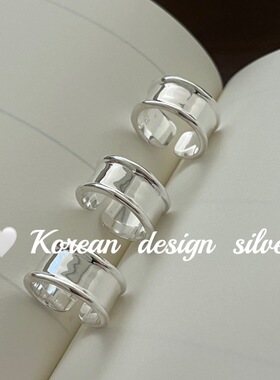 韩国个性冷淡ins风银手饰品 S925纯银 时髦简约宽版光面戒指百搭