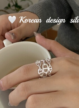 韩国重工亮银饰品 S925纯银三层猪鼻子戒指女 高级精致ins风指环