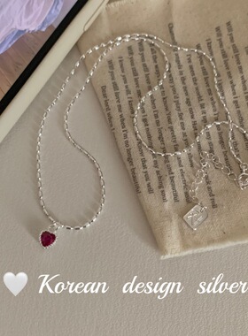 韩国简约小众橄榄珠米粒合成立方氧化锆爱心项链女锁骨链925纯银