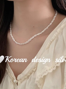 韩国ins风高级感小众银饰品 S925纯银爆闪链条编织项链精致百搭款