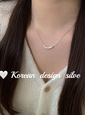韩国东大门亮银饰品 S925纯银几何水滴弯管项链ins风小众设计女款