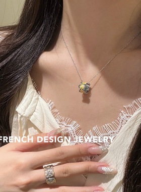 超美法式银杏叶子项链 S925纯银 布契风拉丝锁骨链优雅礼服配