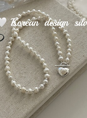 韩国ins小众气质款锁骨链s925纯银 爱心珍珠ot扣珍珠