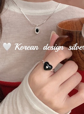韩国小众设计S925纯银立体双爱心滴胶戒指 日常级感指环