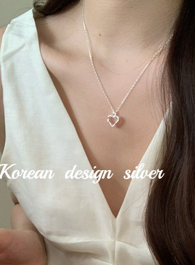 韩国ins风高级感银饰品 S925纯银熔岩镂空爱心英文项链气质小众女
