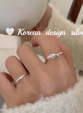 韩国简约ins风设计感银饰 925纯银打结缠绕绳结戒指开口个性批发