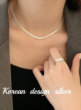 韩国Ins小众高级项饰  S925纯银多层编织项链 秋冬叠戴宽版锁骨女