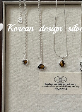 韩国新款小众设计组合锁骨链S925纯银方牌凸面琥珀项链高级感百搭