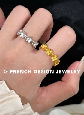 法式高级感轻奢开口指环 S925纯银 精巧小花拼接戒指小众设计