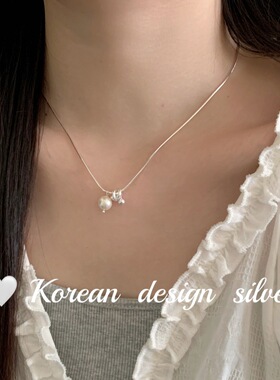 韩国东大门银饰品 S925纯银天然珍珠缠绕打结珠珠项链ins风高级感