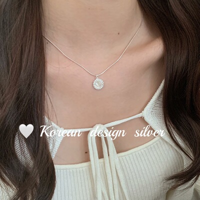 韩版轻奢小众设计感锁骨链 S925纯银圆形蛇骨链贝壳项链 女叠戴