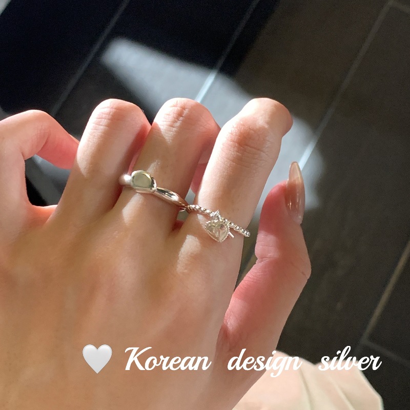 韩国ins风饰品 S925纯银不规则熔岩戒指 开口叠戴食指环女级感