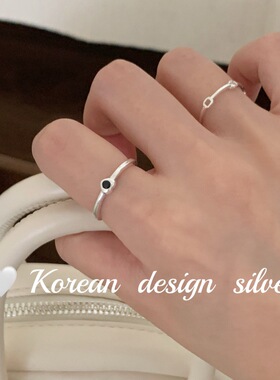 韩国简约小众设计银饰品 S925纯银 黑锆石爱心戒指高级感百搭