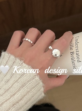 2025年秋冬韩风新款重工S925纯银简约椭圆开口戒指冷淡风高级感女