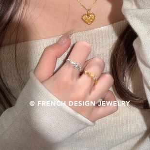 时尚 法式 轻奢高级感小众精致S925纯银独特拉丝竹节戒指超美个性