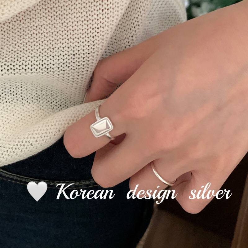 2025年韩系秋冬小众新款 S925纯银简约方形黑边块戒指高级感叠戴