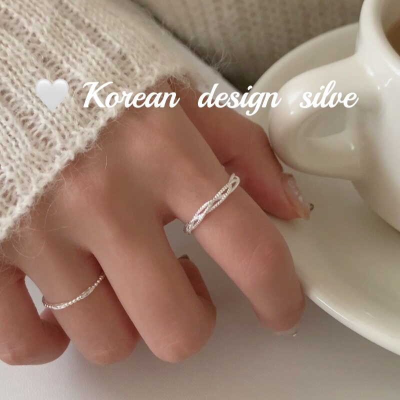 韩国东大门性冷淡风小众银饰品 S925纯银网状镂空麻花编织戒指女