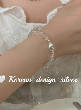 韩国东大门2024新款饰品 S925纯银白水晶爱心尾扣手链 小众高级感