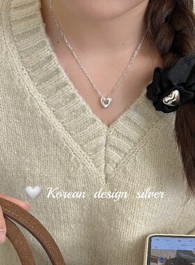韩国东大门ins风银饰品 S925纯银重工镂空爱心项链小众设计高级