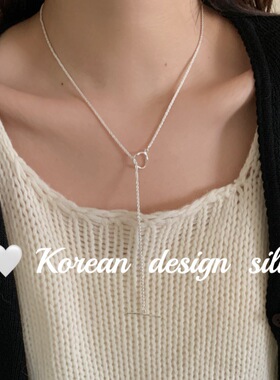 韩国ins风简约锁骨链 S925纯银波光粼粼不对称OT扣项链女款
