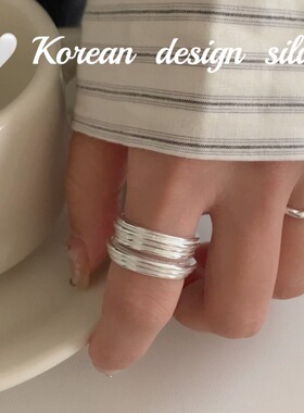 韩版东大门小众ins风银饰品 S925纯银简约宽版线条素圈戒指高级