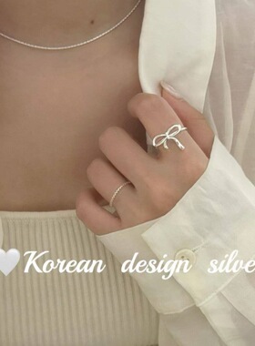 韩国ins风小众甜美可爱 S925纯银 飘带蝴蝶结戒指清新简约百搭款