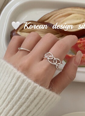 韩版东大门亮银饰品 S925纯银高级感ins线圈拼接戒指可调节女指环