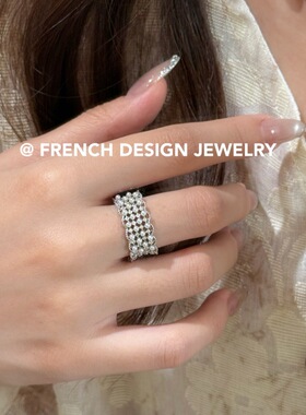 法国优雅轻奢精致手饰品S925纯银 珍珠蕾丝花边戒指复古宫廷设计