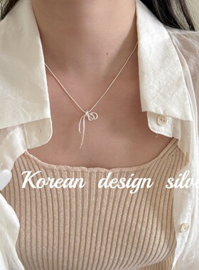 韩国2025秋冬新款ins风饰品 S925纯半边镂空蝴蝶结锆石项链高级感
